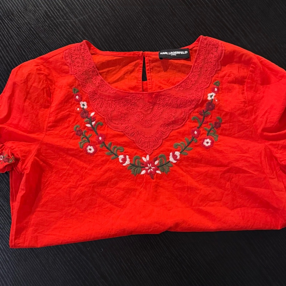 Karl Lagerfeld Red Embroidered Blouse